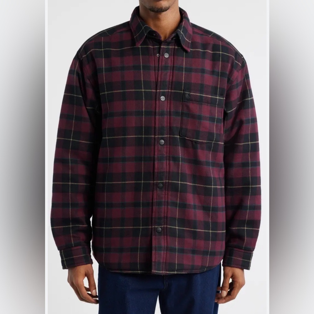Men’s Carhartt WIP gargan shirt jacket in burgundy check with quilted lining L